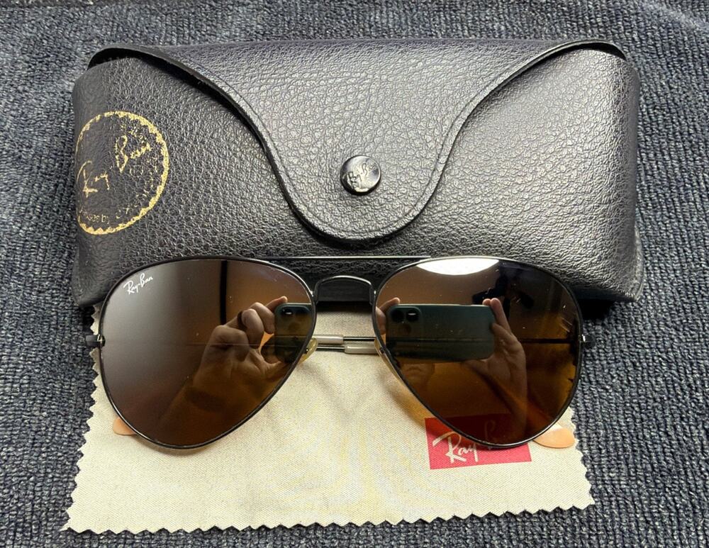 Ray-Ban RB3025 Aviator Sunglasses Mens Womens Matte Black Brown Gradient 55mm